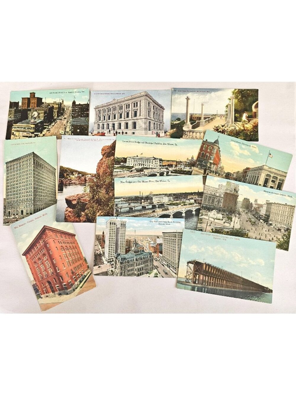 14 Midwest Buildings Scenery Postcards WI IA MI NB Lithograph c.1910s- 20s color